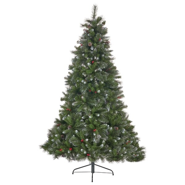 9ft Spruce PreLit or Unlit Artificial Christmas Tree with Glitter Branches，Red Berries and Pinecones by Christopher Knight Home