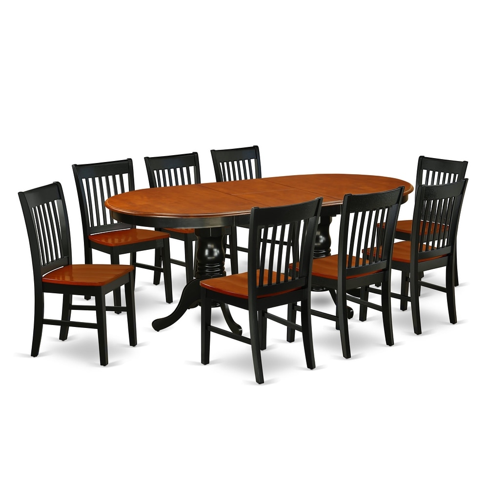 East West Furniture Dining Table Set  an Oval Dining Room Table and Wooden Seat Chairs  Black   Cherry (Pieces Options)