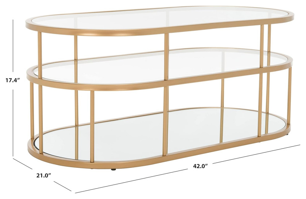 Spacious Coffee Table  Oval Design With 2 Glass Tiers  ampMirrored Shelf   Contemporary   Coffee Tables   by Decor Love  Houzz