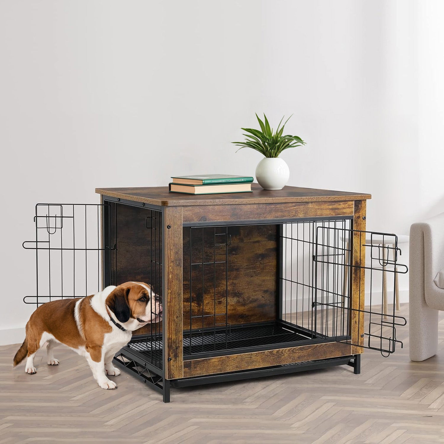 Dog Crate Furniture 29-inch Side End Table, Dog Cage with Pull-Out Removable Tray for Small Pets