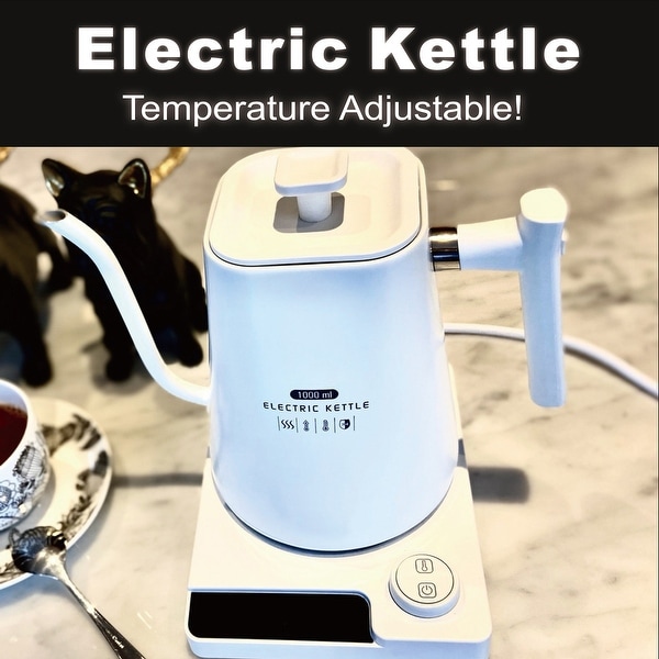 White 1L Stainless Steel Gooseneck Electric Kettle