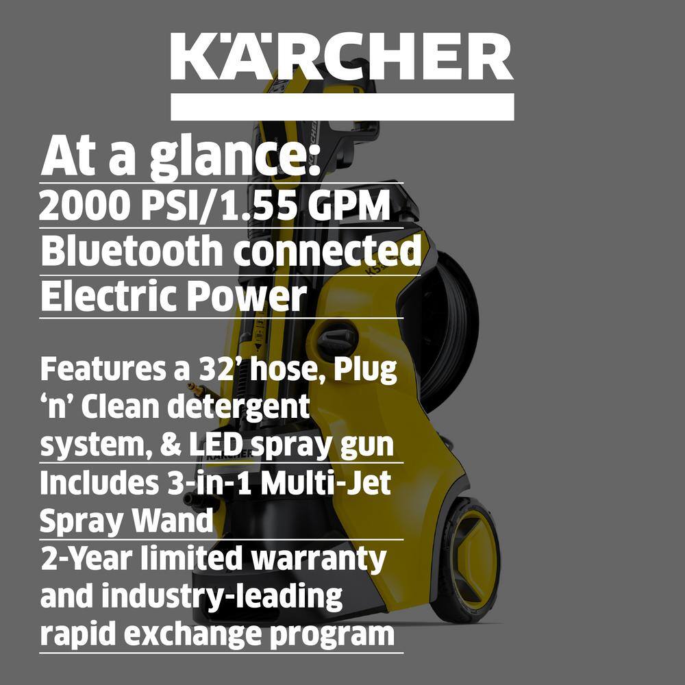 Karcher 2000 PSI 1.55 GPM K 5 Premium Smart Control Cold Water Electric Pressure Washer Plus Smart Control Gun 1.324-683.0