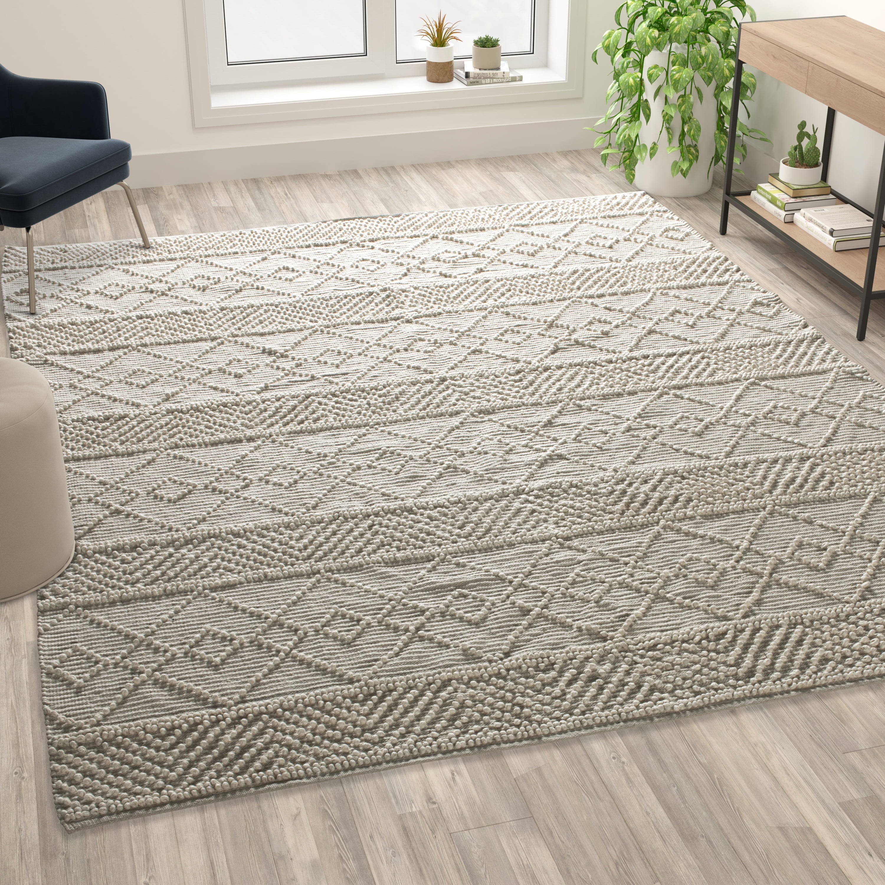 Flash Furniture Rectangular Modern Ivory Handwoven Area Rug, 8' x 10'