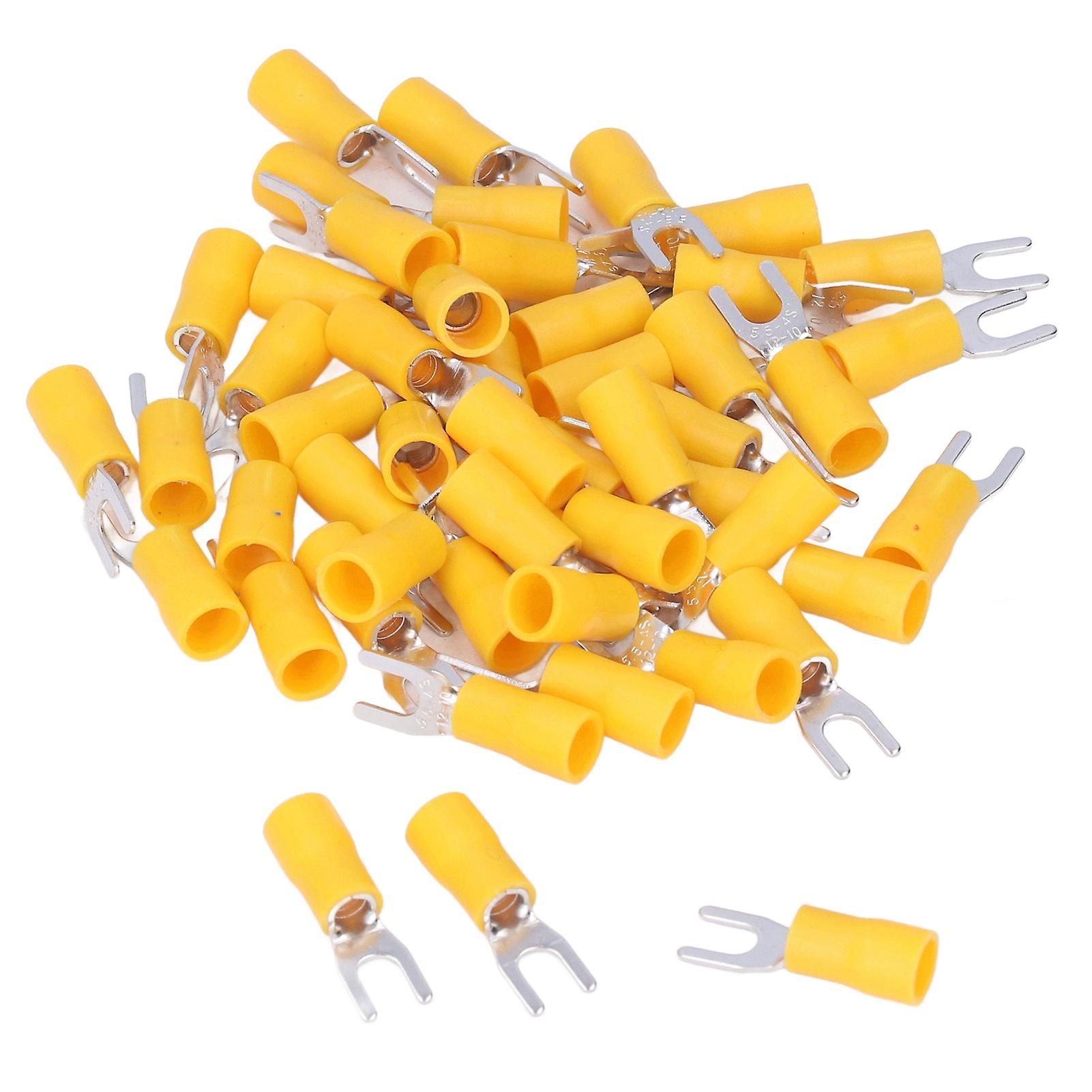 50Pcs Fork Terminals Insulated Spade U Type Wire Connector 12‑10AWG Cable Crimp SV5.5‑4 Yellow