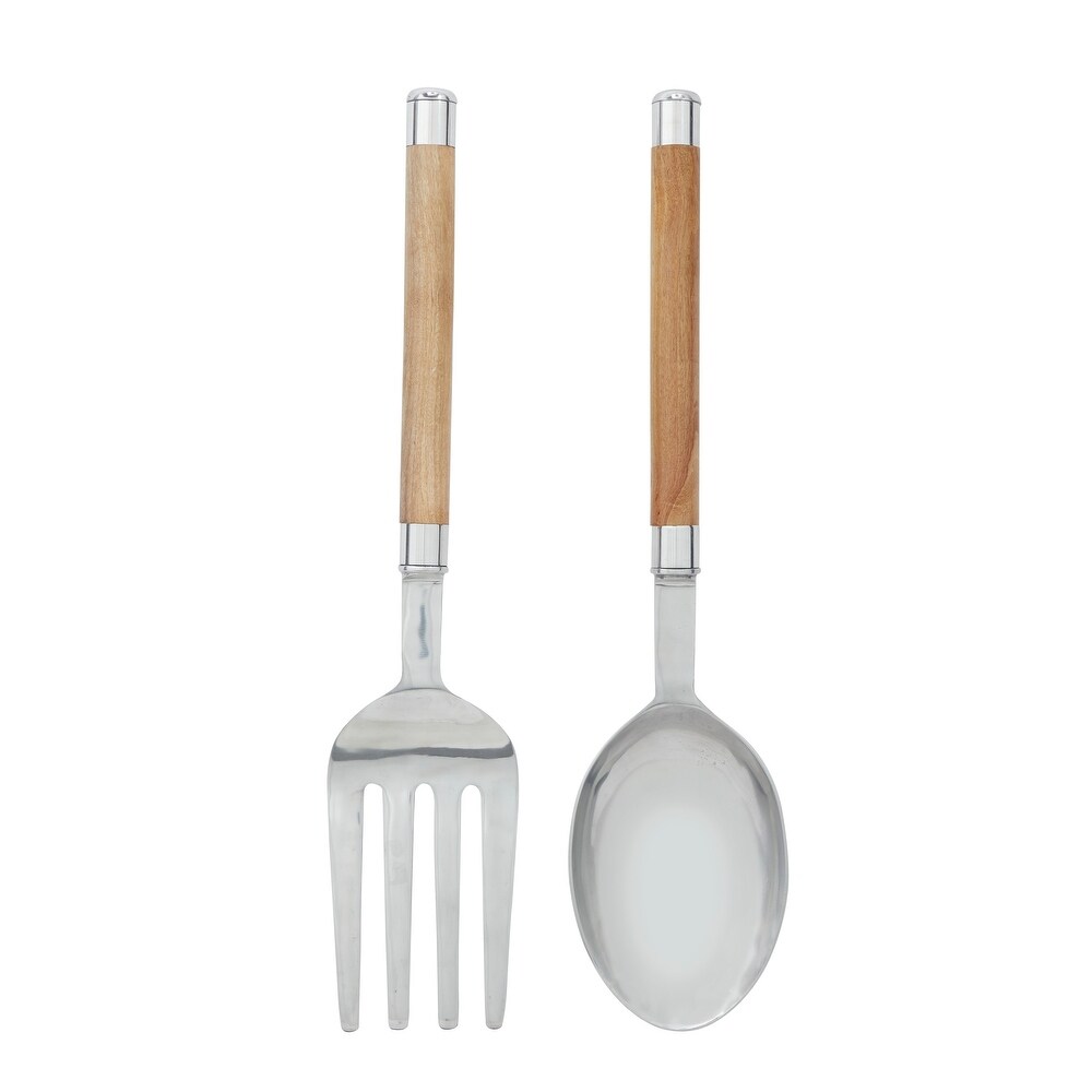 Brown Aluminum Spoon and Fork Utensils Wall Decor (Set of 2)
