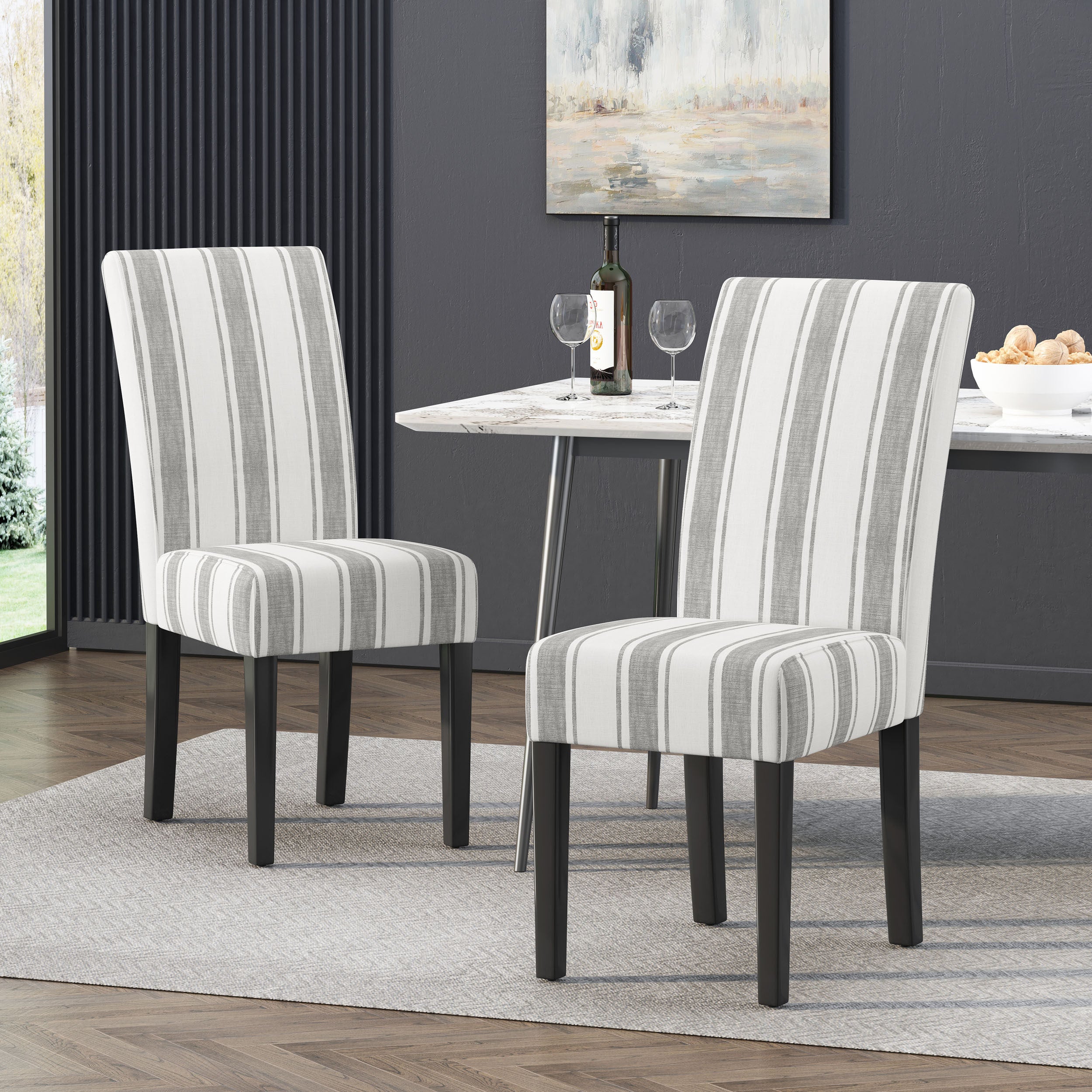 Percival Contemporary Upholstered Striped Dining Chairs, Set of 2