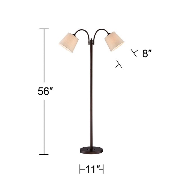 Tall Dark Bronze Twin Arm Adjustable Gooseneck Neutral Cotton Drum Shade For Living Room Reading Bedroom