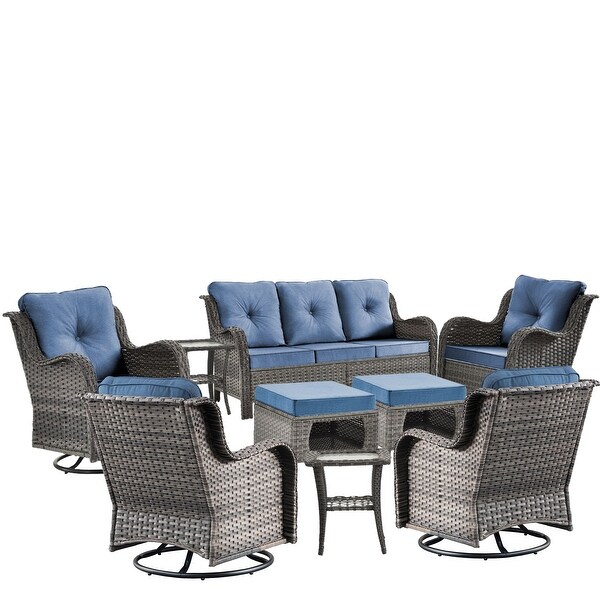 Upgraded Rattan Patio Furniture Conversation Seating 360° High Back Swivel Chairs+Storage Ottomans，Cushions Included🎁