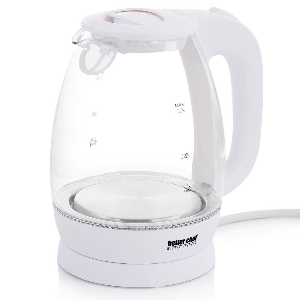 Better Chef 1.7 Liter 7-Cup Glass 360 Cordless LED Electric Kettle in White 985117962M