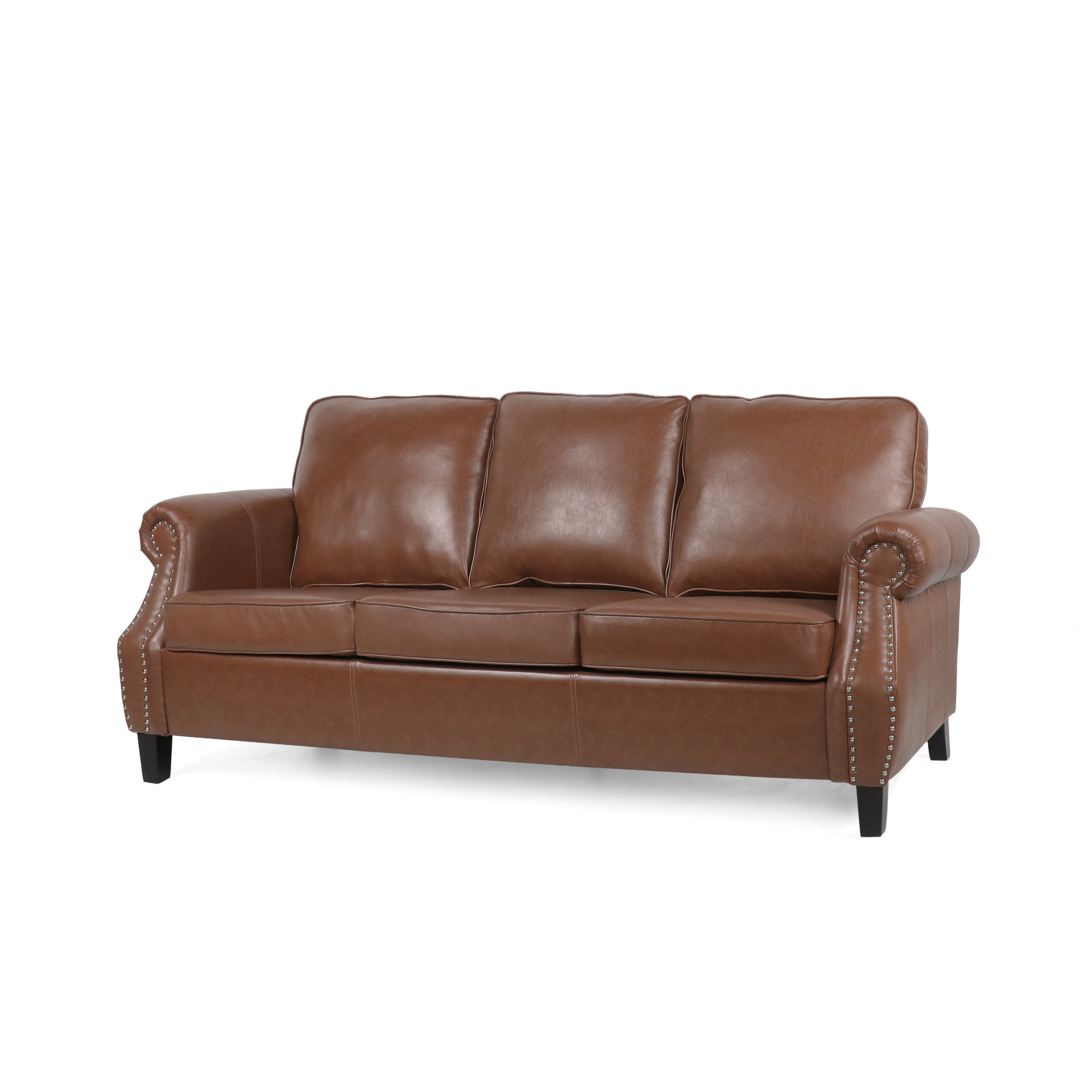 Burkehaven Contemporary Faux Leather 3 Seater Sofa with Nailhead Trim