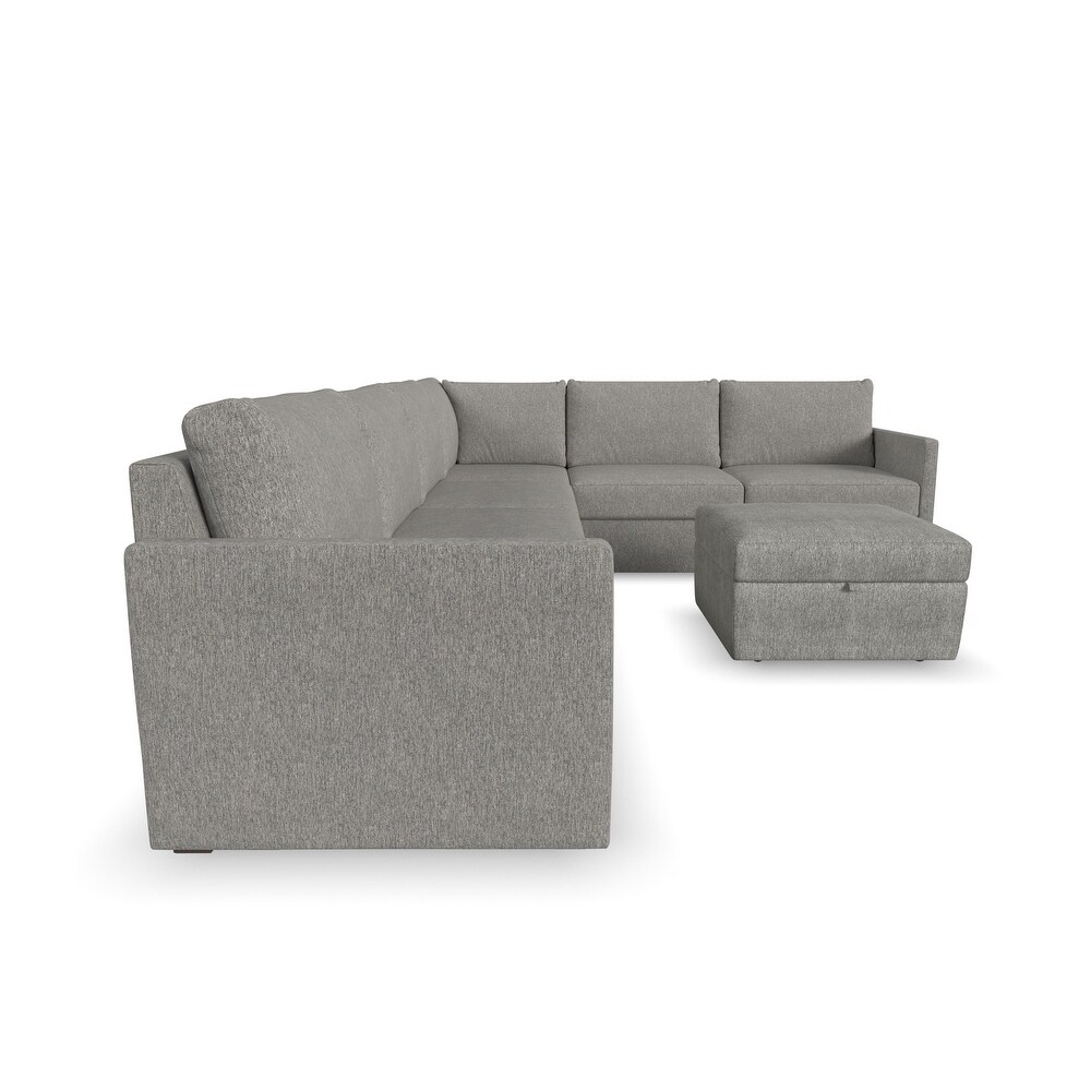 Flex Gray Fabric 6 Seat Sectional with Narrow Arm and Storage Ottoman   132\