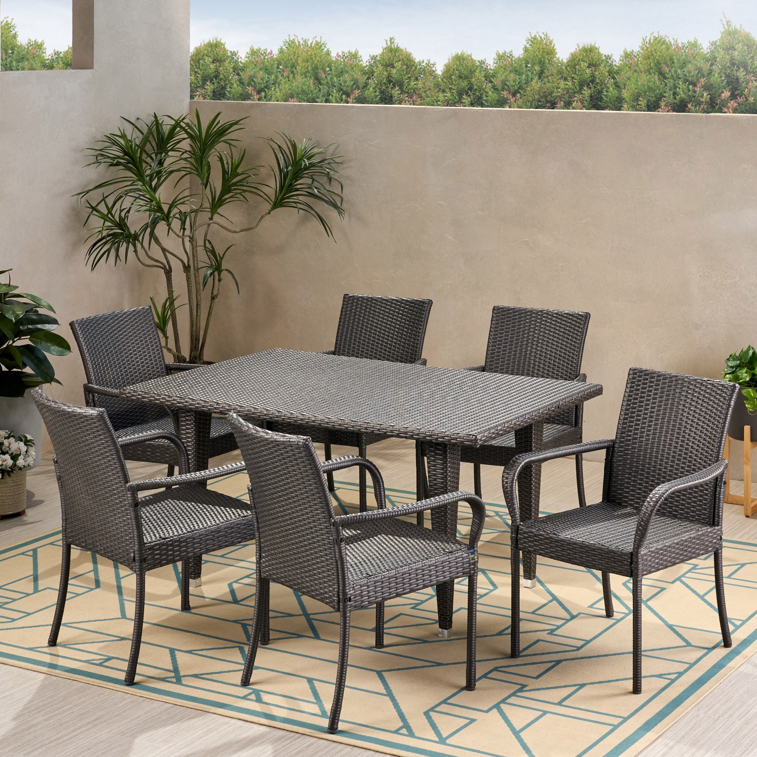 Havik Outdoor Contemporary 6 Seater Wicker Dining Set