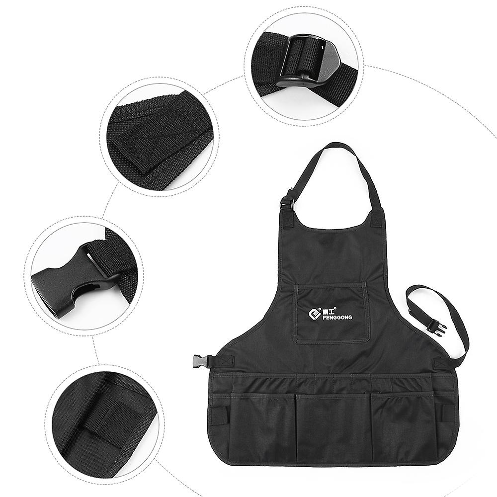 Waterproof Canvas Gardening Tool Apron Tools Bag With Pockets Adjustable Size Fits Men And Women Black