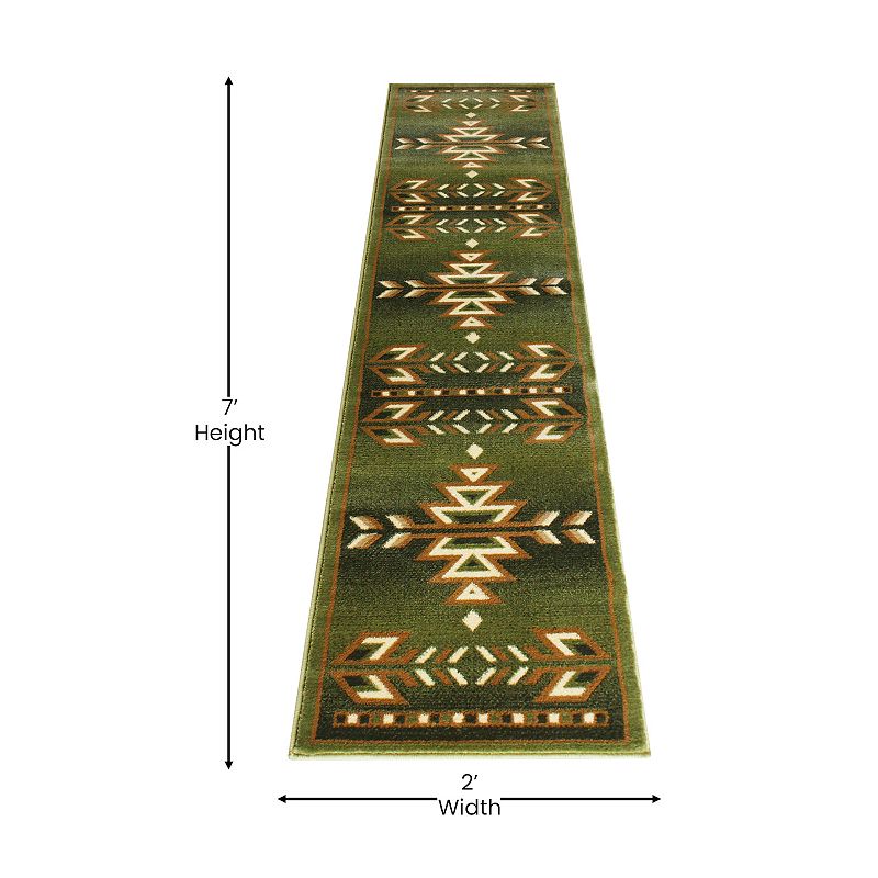 Masada Rugs Masada Rugs Southwest 2'x7' Native American Area Rug Runner in Green