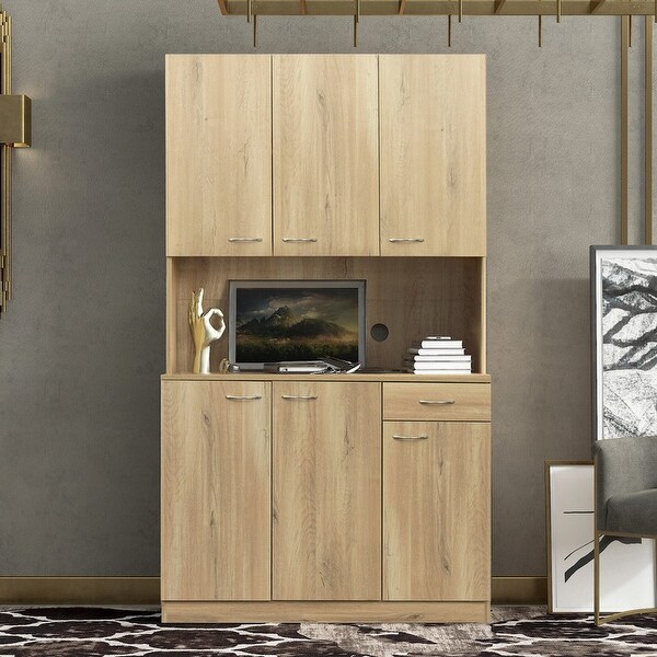 Wood Open Wardrobe with 1 Drawers， Large Storage Space - - 37938205