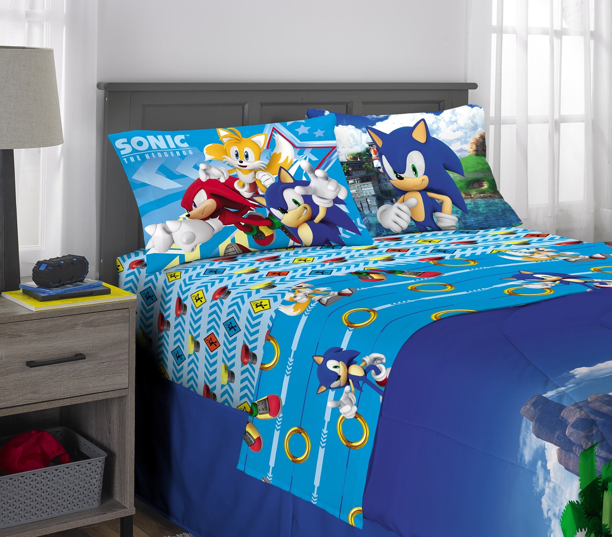 Sonic the Hedgehog Kids Full Bed in a Bag, Gaming Bedding, Comforter and Sheets, Blue, Sega