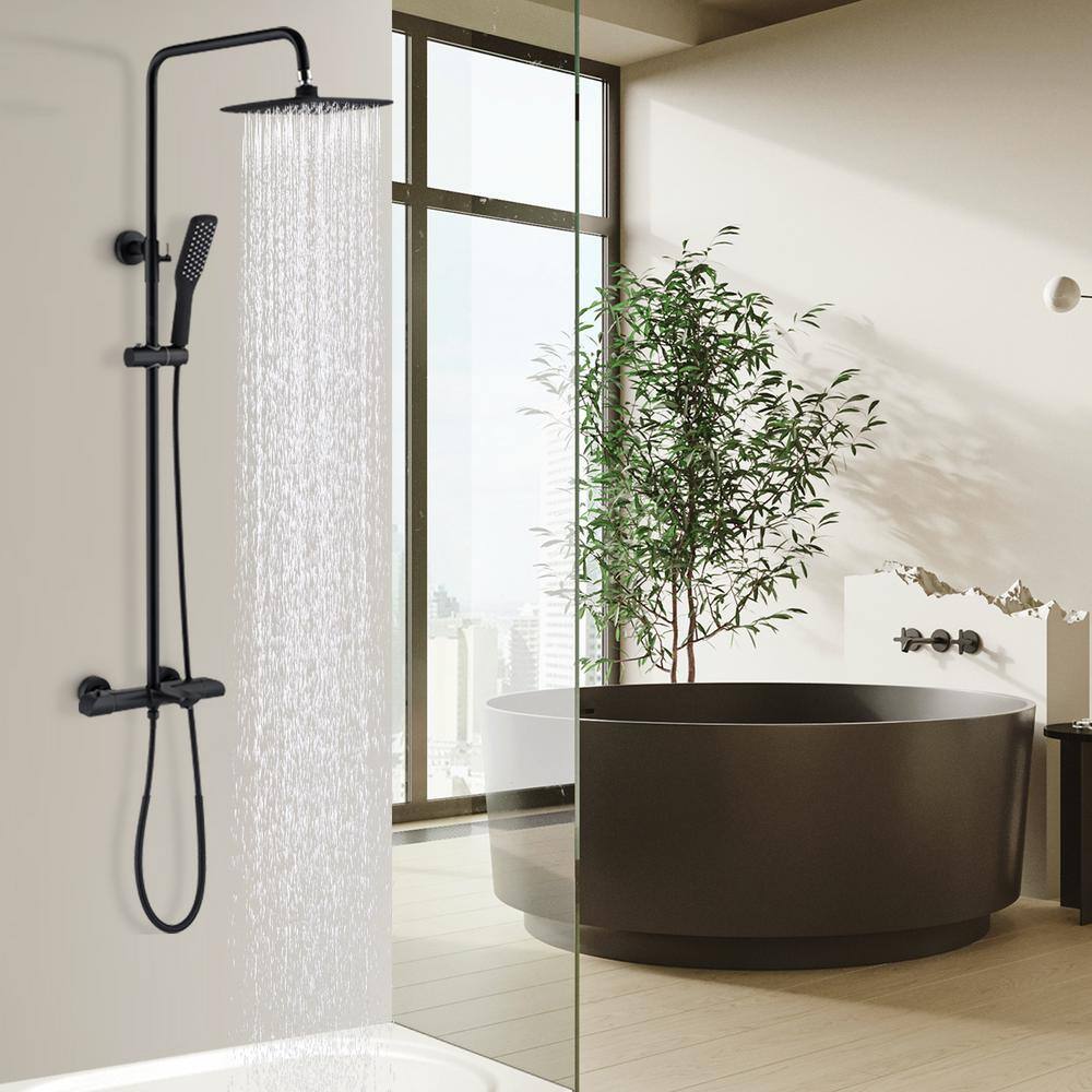 Tomfaucet Luxury Thermostatic 3-Spray Multi-Function Tub and Shower Faucet with Hand Shower in Matte Black TFB0838MB