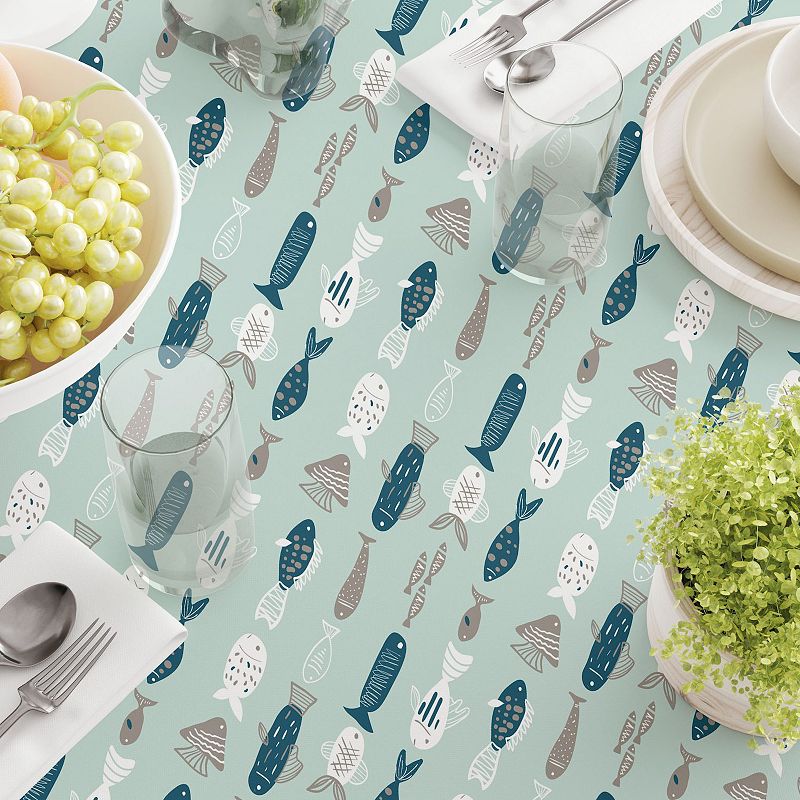 Square Tablecloth， 100% Polyester， 60x60， Doodle Fishes