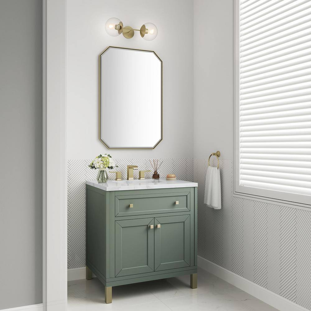 James Martin Vanities Chicago 30.0 in. W x 23.5 in. D x 34 in . H Bathroom Vanity in Smokey Celadon with White Zeus Quartz Top 305-V30-SC-3WZ