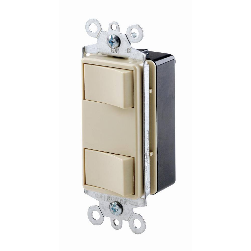 Leviton 15 Amp Commercial Grade Combination Two Single Pole Illuminated Rocker Switches Ivory 1754-ILI