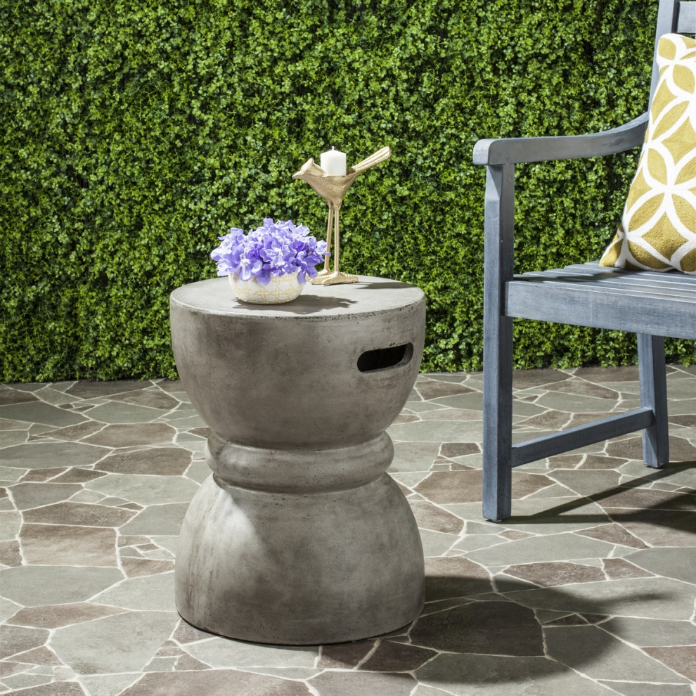 Fabron Indoor/Outdoor Modern Concrete Round 17.7 quotH Accent Table Dark Gray   Industrial   Outdoor Side Tables   by AED Luxury Home Decor  Houzz