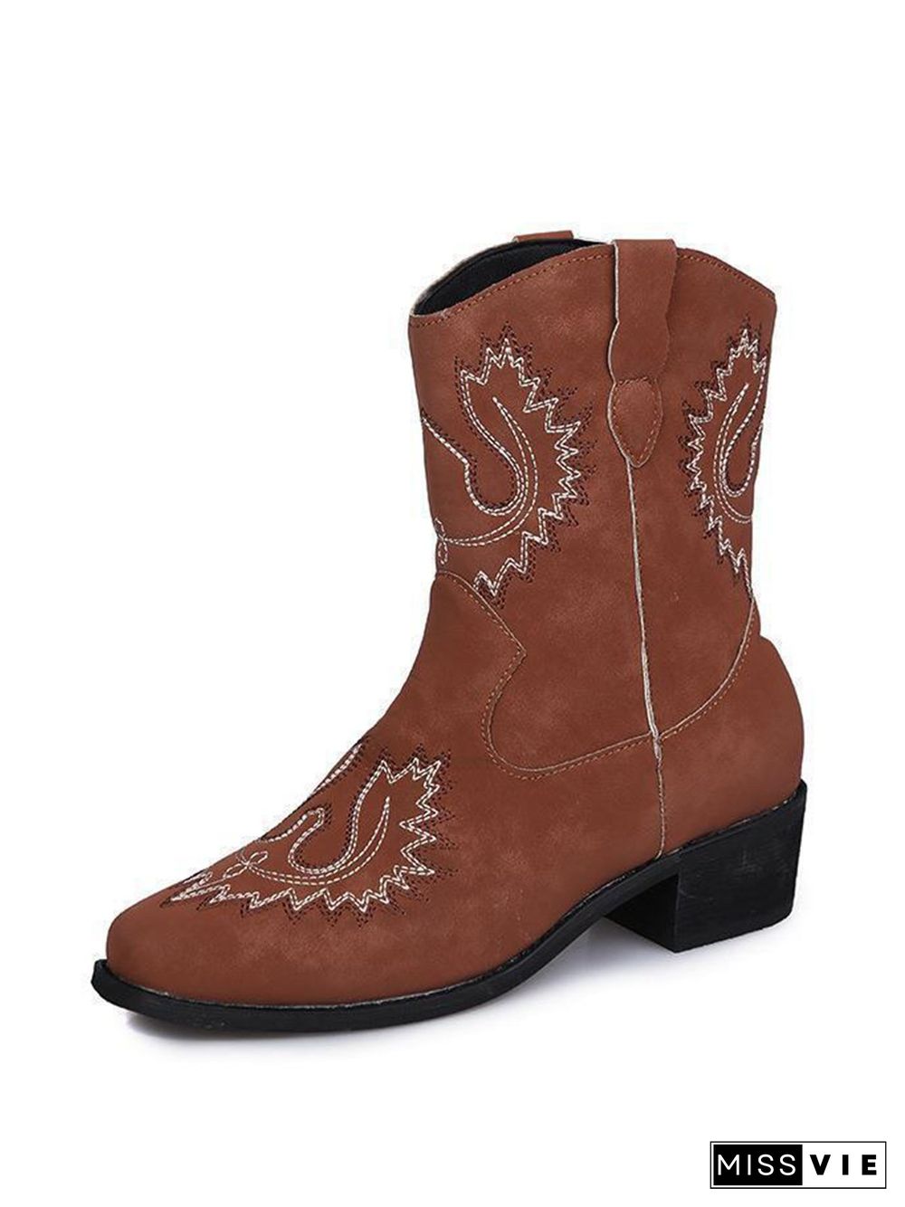 Retro Embroidered Ethnic Style Chunky Heel Casual Cowboy Boots