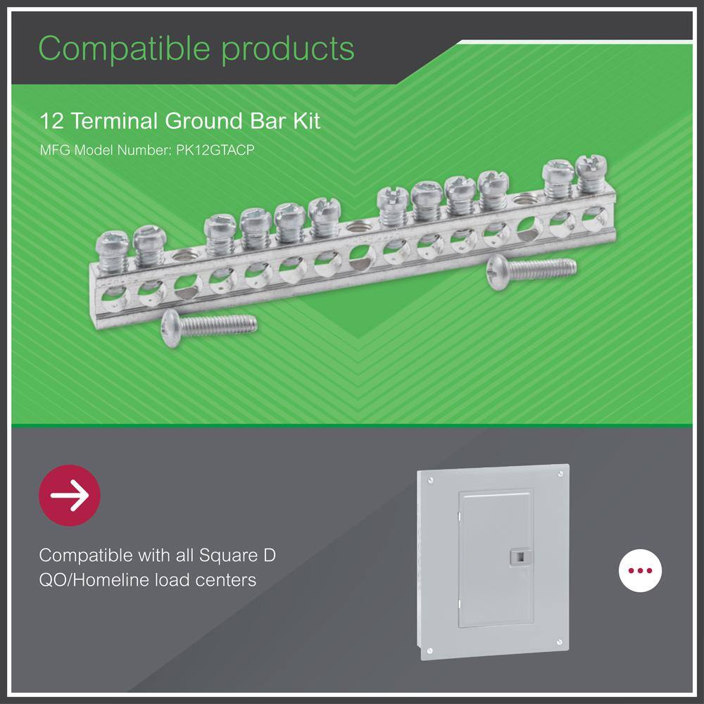 Square D 12 Terminal Ground Bar Kit for QOHomeline Electrical PanelLoad Center PK12GTACP