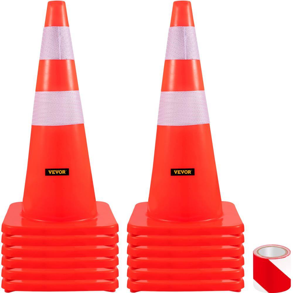 VEVOR Safety Cones 28 in. H PVC Orange Traffic Cone with 2 Reflective Collars for Traffic Control (12-Pack) AQZYCQ2812PC1BVA3V0