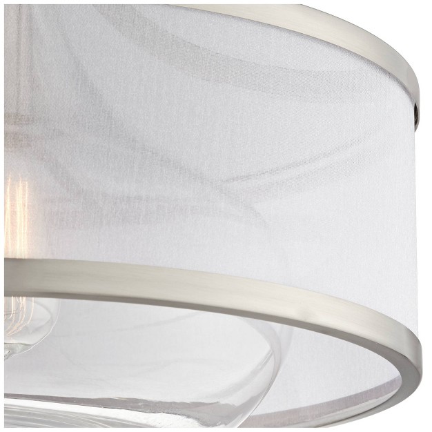 Wide Brushed Nickel Silver Organza Clear Glass Shade For Bedroom Kitchen