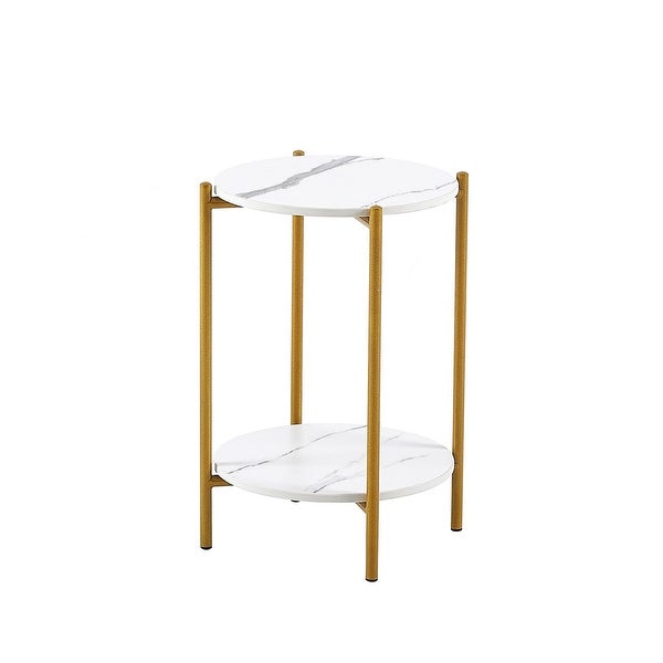 2-Tiers End Table with Marble Tabletop and Metal Frame