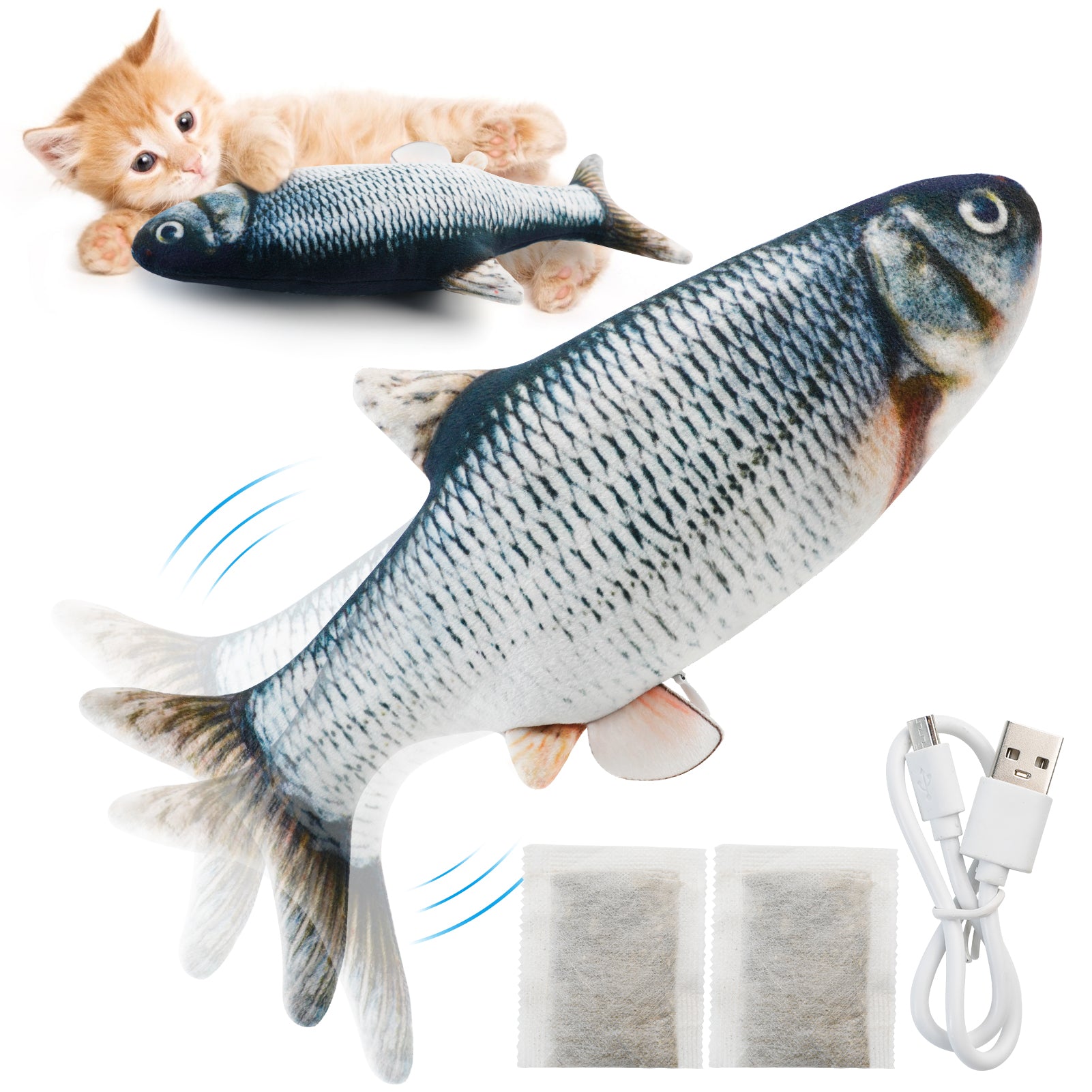 Legendog Electric Moving Fish Cat Toy Motion Cat Bite Toy Wiggle Fish Catnip Toys Interactive Pet Chew Toy for Kitten