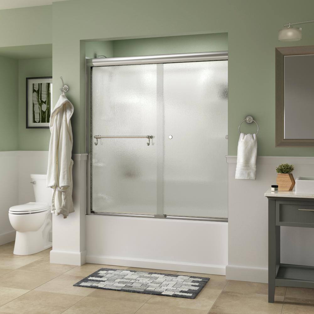 Delta Portman 60 in. x 58-18 in. Semi-Frameless Traditional Sliding Bathtub Door in Chrome with Rain Glass SD2832995