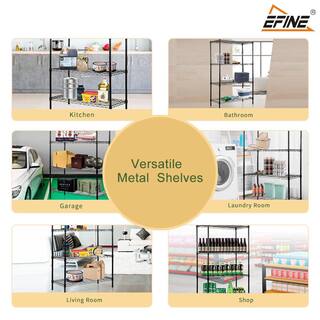 EFINE Black 4-Tier Carbon Steel Wire Garage Storage Shelving Unit NSF Certified (30 in. W x 47 in. H x 14 in. D) RL200-4