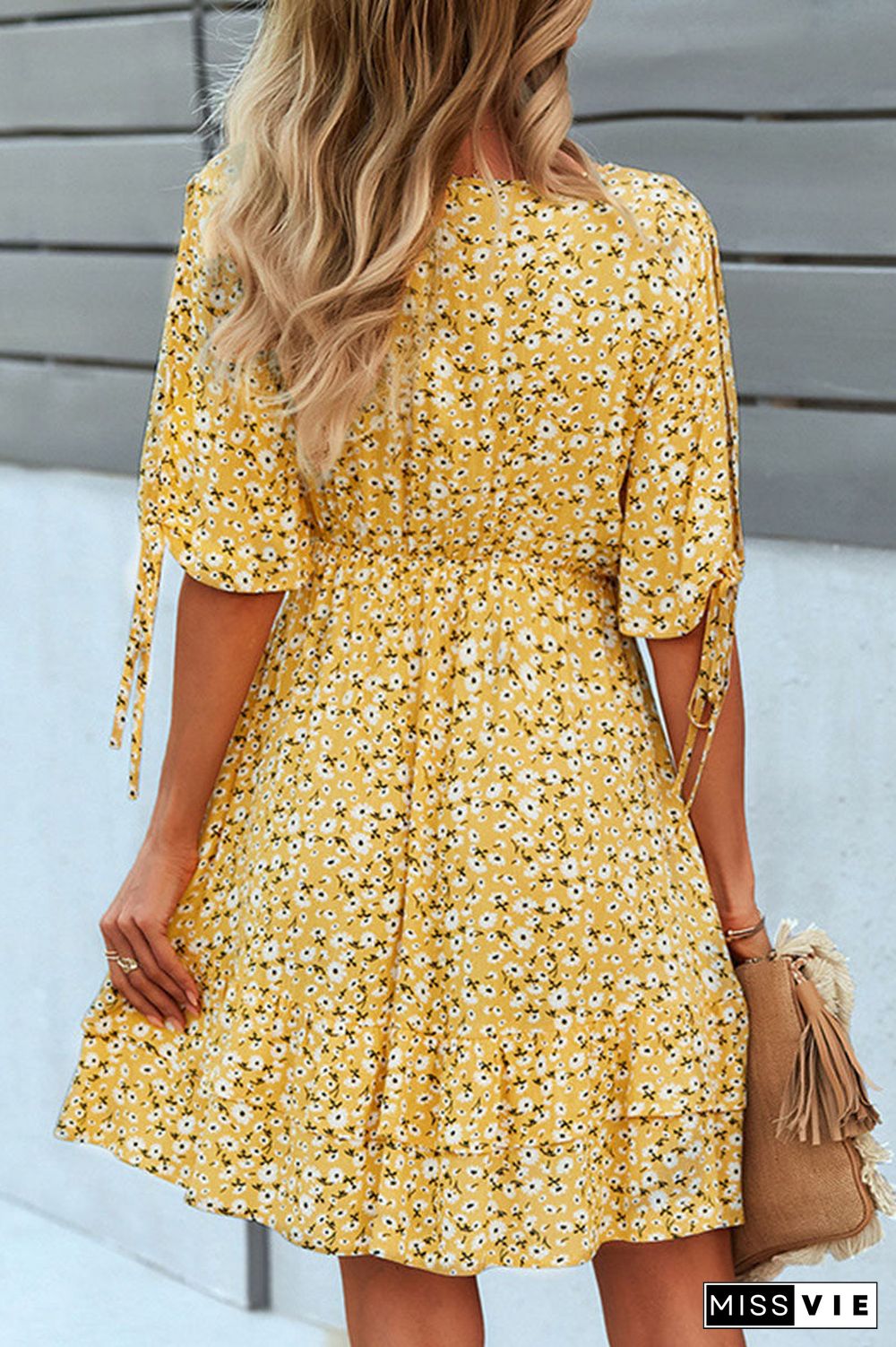 Fashion Street Print Split Joint V Neck A Line Dresses