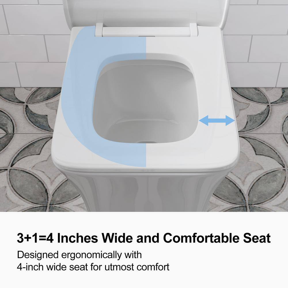 HOROW 1-piece 0.81.28 GPF Dual Flush Square Toilet in White with Seat Included HR-0413