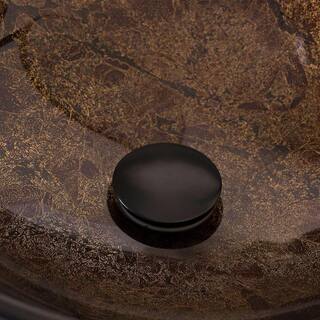 Flynama Solid Tempered Glass Round Bathroom Vessel Sink in Brown with Oil Rubbed Bronze Faucet and Chrome Pop-Up Drain USBR1001