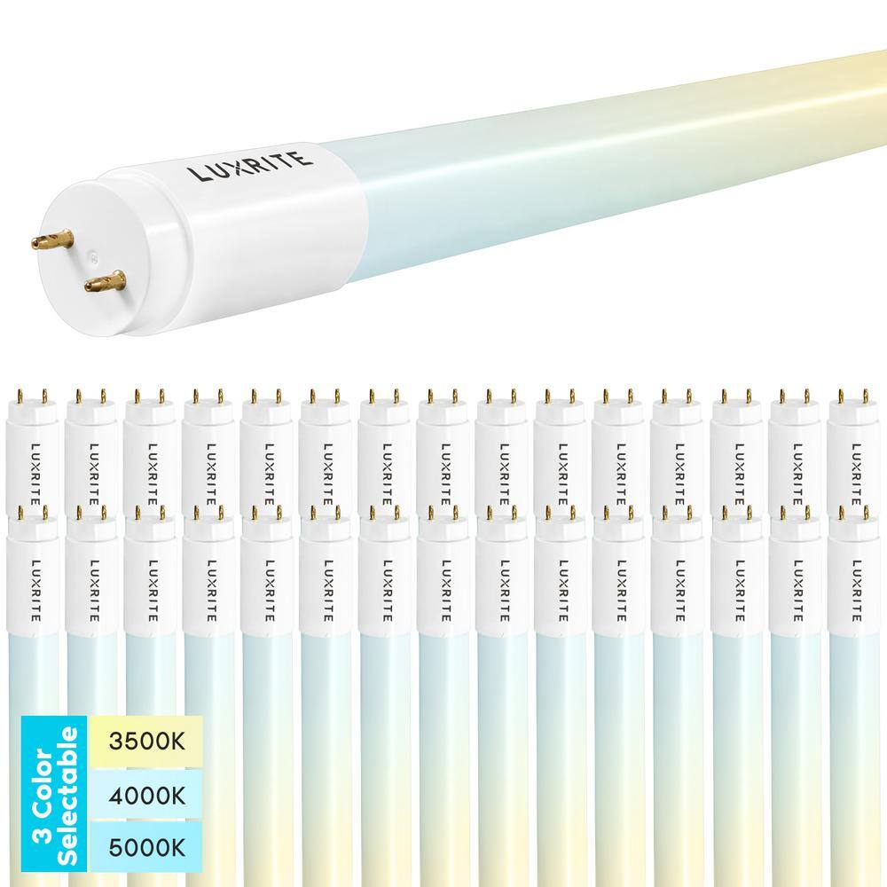 LUXRITE 8-Watt 2 ft. Linear T8 LED Tube Light Bulb 3 Color Selectable Single and Double End Powered 960 Lumens F17T8 (30-Pack) LR34231-30PK