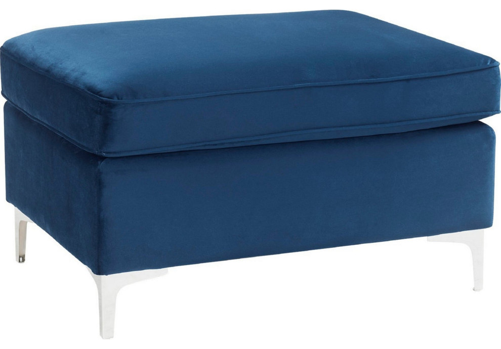 Ottoman With Removable Cushion Seat and Sleek Legs  Blue   Midcentury   Footstools And Ottomans   by VirVentures  Houzz