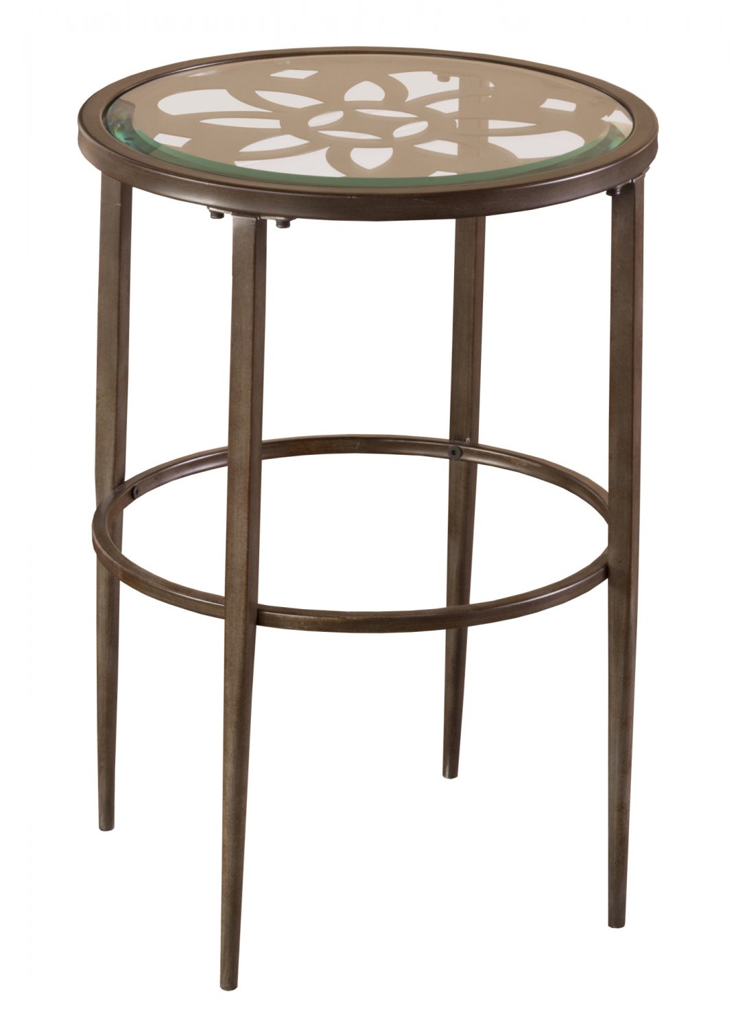 Hillsdale Furniture Marsala Glass-Top Metal End Table， Gray with Brown Rub