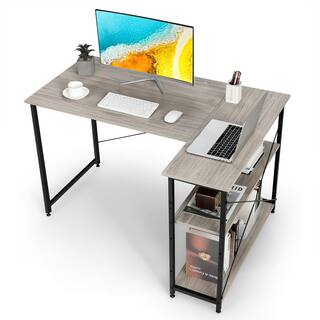 Costway 48 in. Gray Wood Reversible L Shaped Computer Desk Home Office Table Adjustable Shelf CB10121GR