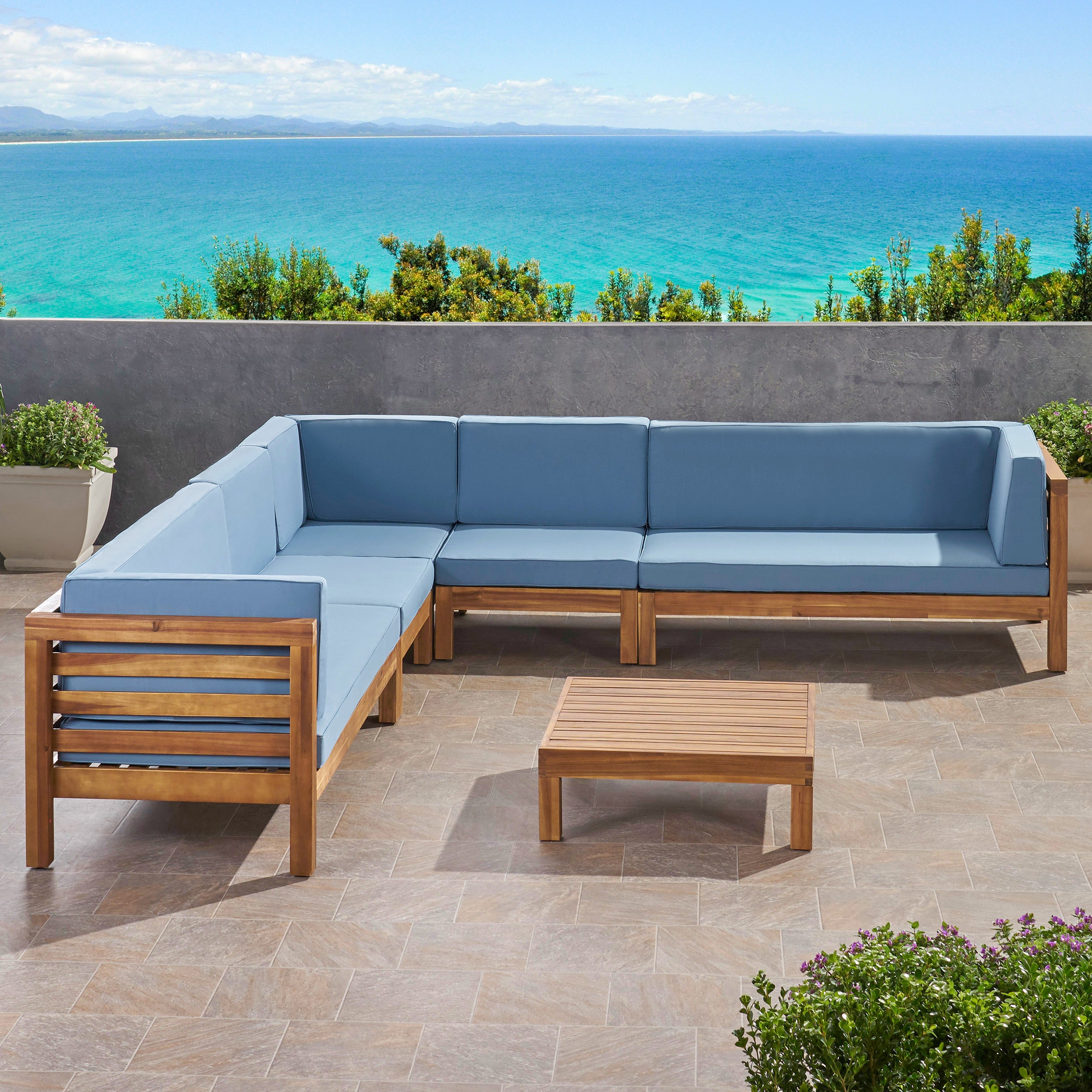 Emma Outdoor 7 Seater Acacia Wood Sectional Sofa Set