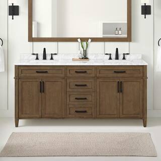 Home Decorators Collection Caville 72 in. W x 22 in. D x 34.50 in. H Bath Vanity in Almond Latte with Carrara Marble Top Caville 72AL