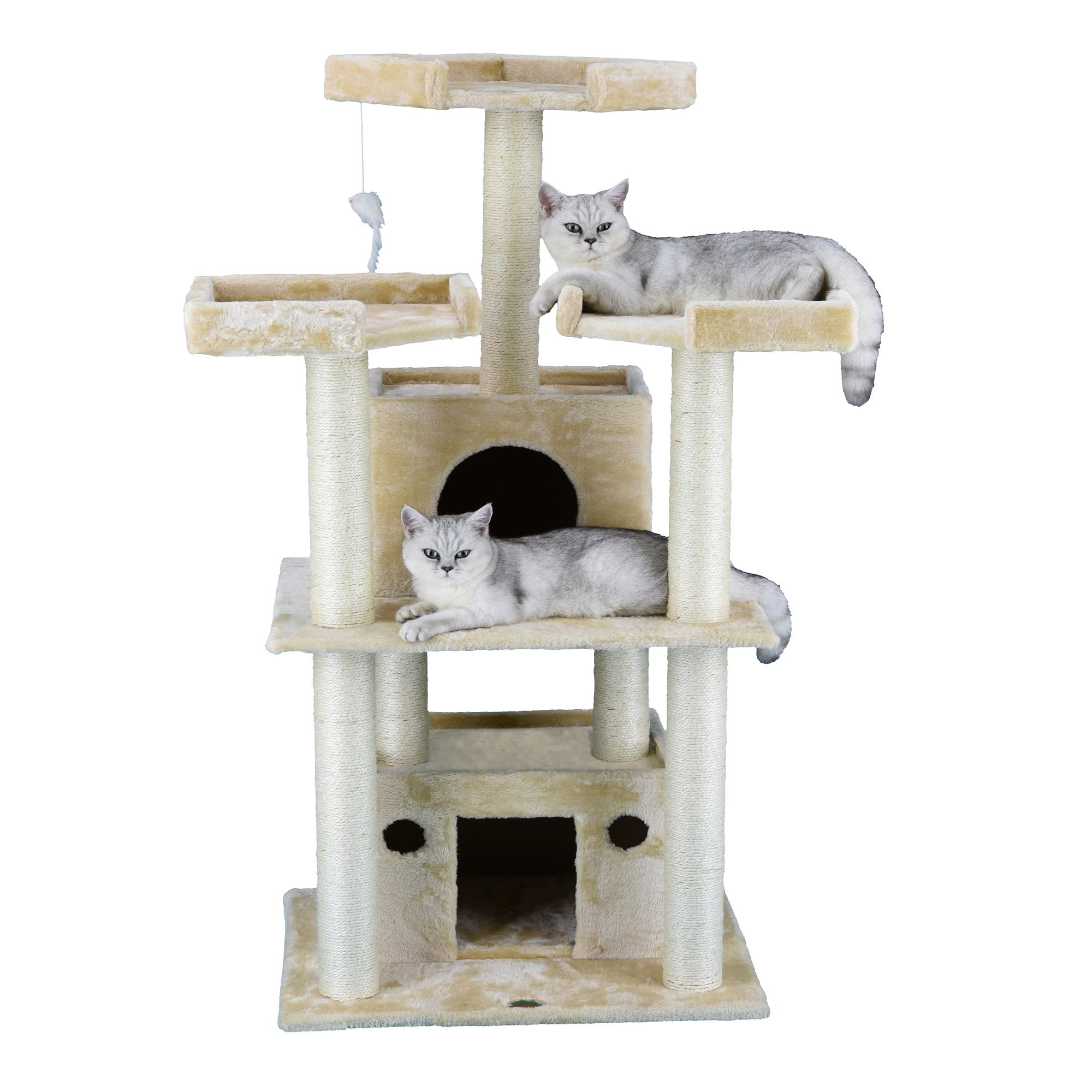 Go Pet Club Beige Cat Tree with Large Houses with Sisal Covered Posts F39， 51