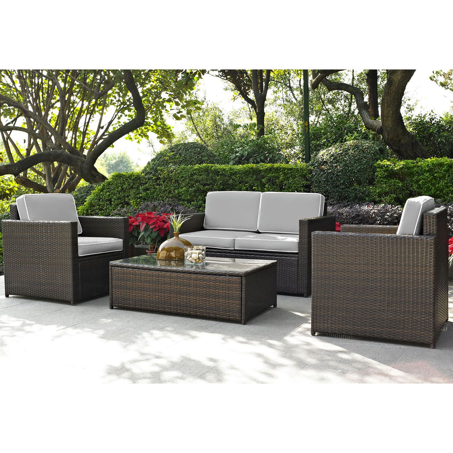 Crosley Furniture Palm Harbor Patio Loveseat， Arm Chair and Coffee Table 4-piece Set