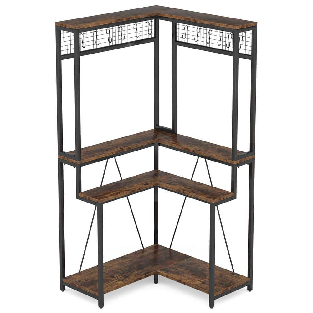 TRIBESIGNS WAY TO ORIGIN Eileen 67 in. Brown 4-Tier Wood Corner Plant Stand 15 S-Shaped Hanging Hooks Potted Organizer Rack Tall Shelving Holder HD-JW0342-WZZ