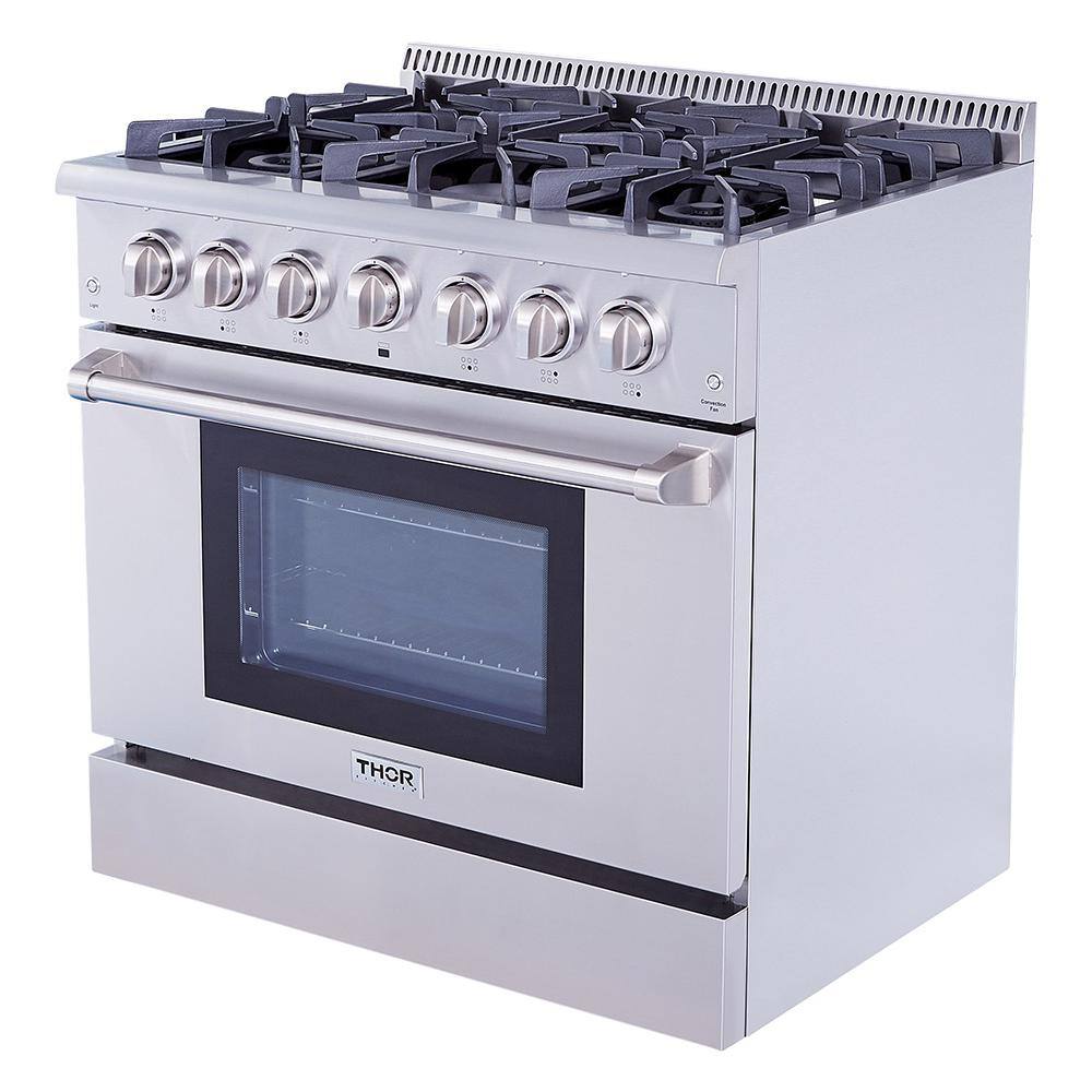 Thor Kitchen 36 in. 5.2 cu. ft. Oven Gas Range in Stainless Steel HRG3618U