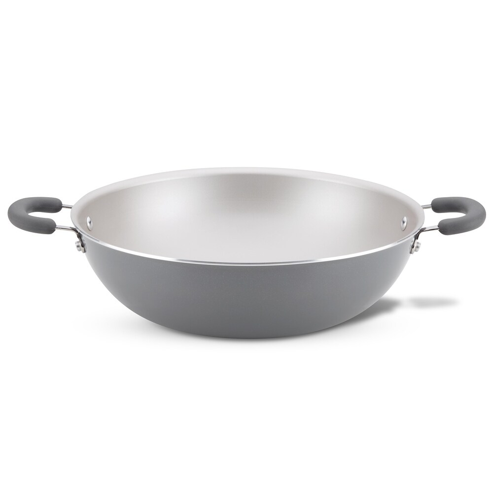 Rachael Ray Create Delicious Aluminum Nonstick Induction Wok  14.25 Inch  Gray Shimmer