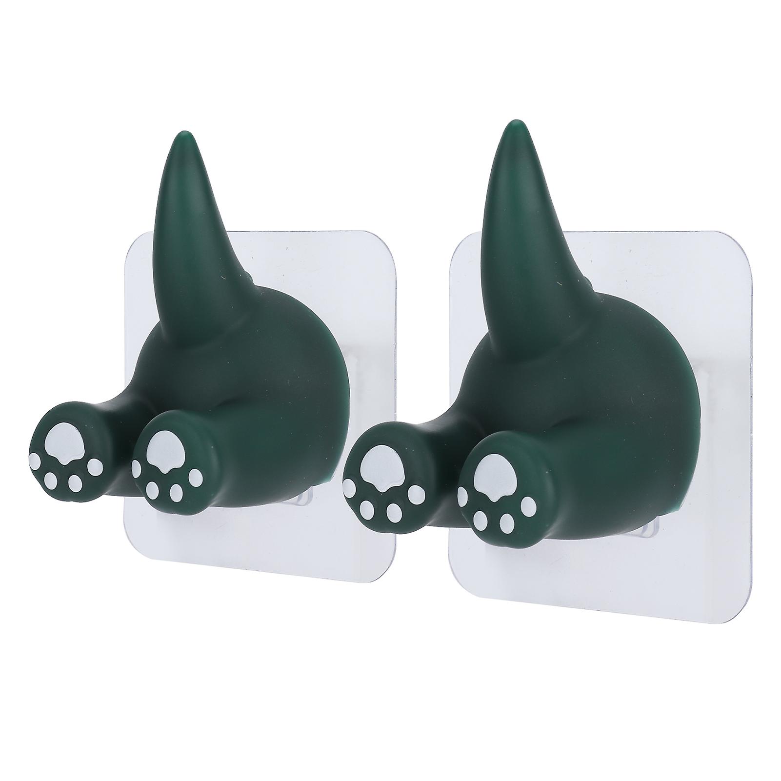 2 Pcs Animal Tail Hook Punchfree Animal Tail Sucker Hook For Matte Glass Ceramic Tiles Marble Metal(green )