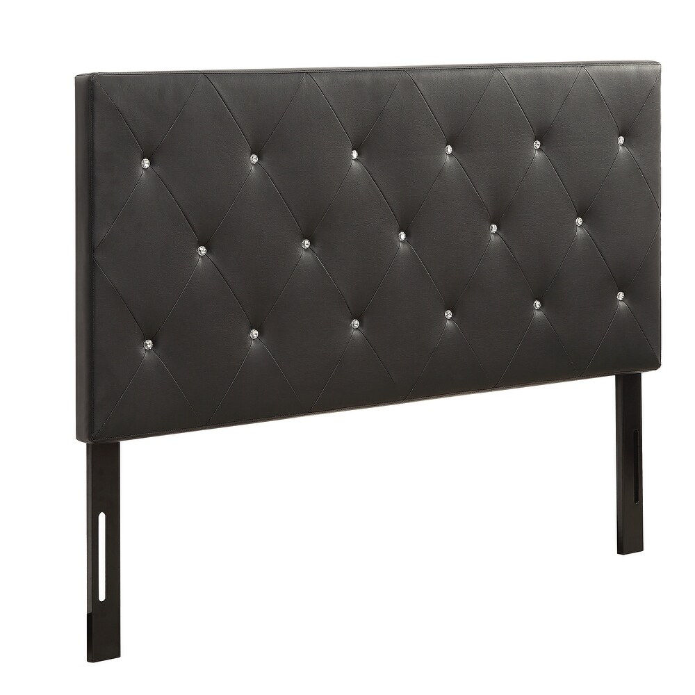 Silver Orchid Heston Contemporary Crystal Diamond Tufted Black Headboard