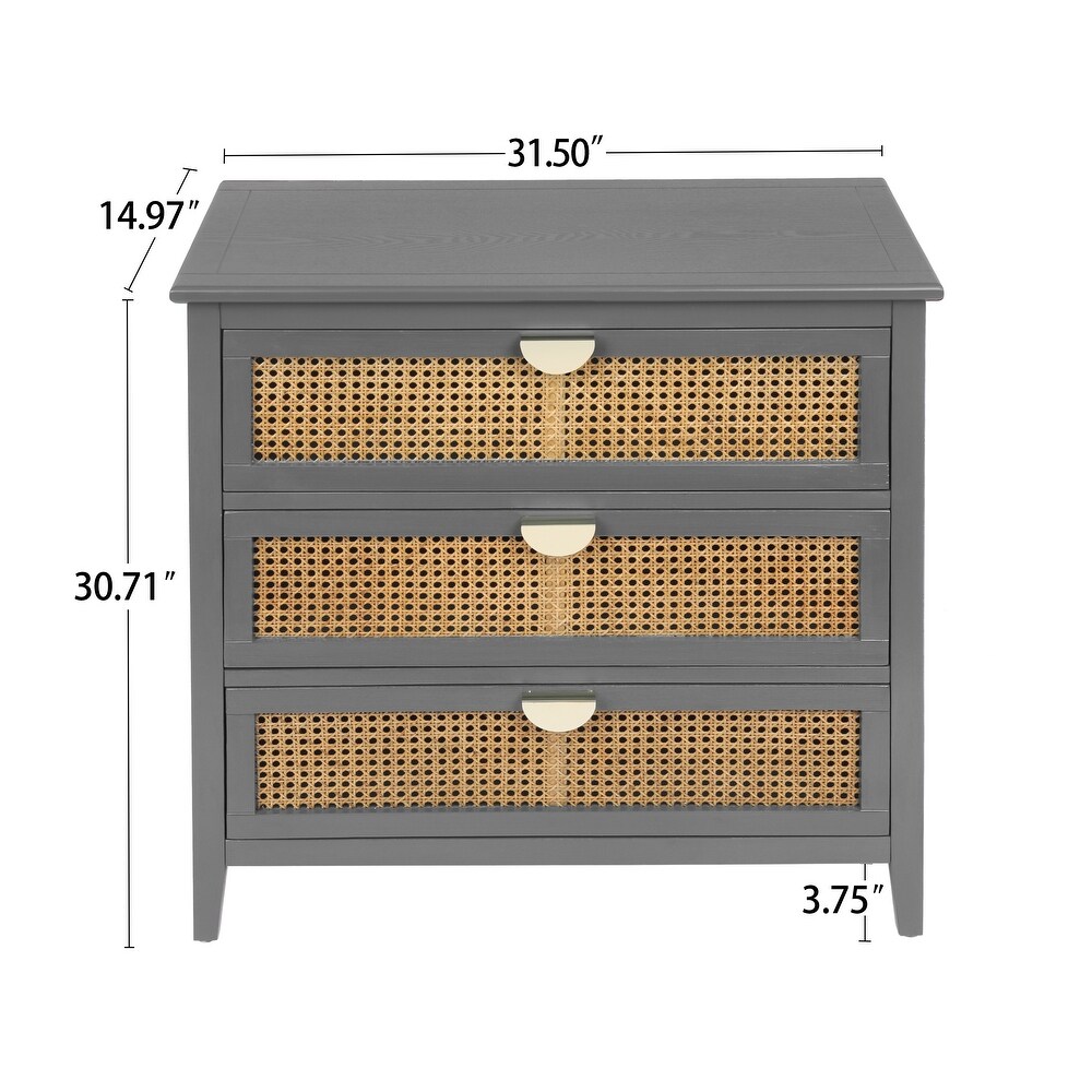 3 Drawer Cabinet Natural rattan American Furniture Suitable for bedroom  living room  study